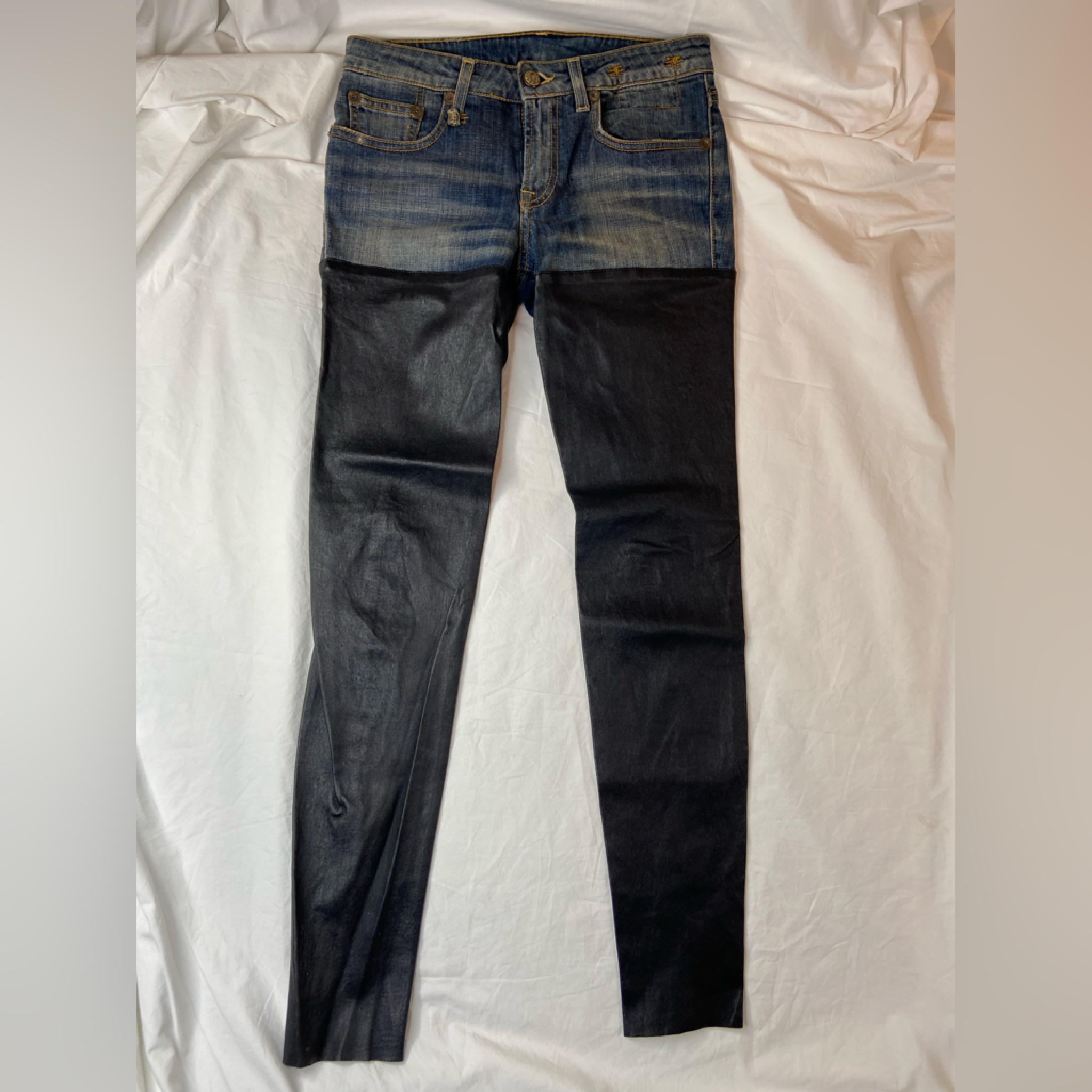 R13 Chaps Mid Rise Leather + Denim Size 27